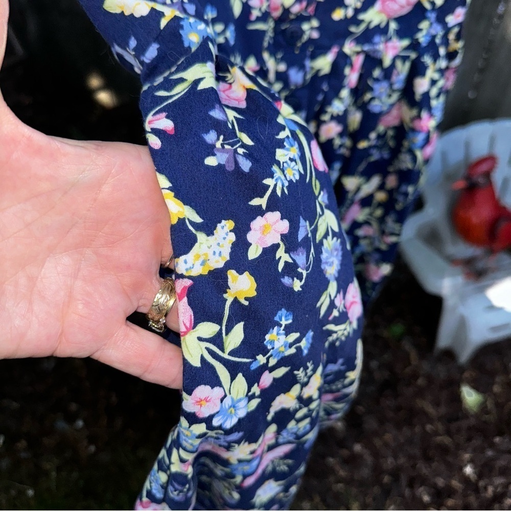 Lanz of Salzburg Cottagecore Blue Floral Ribbon Meadow Midi Dress L. milkmaid - Picture 4 of 7
